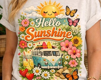 Spring Summer T-Shirt PNG Bundle, Floral Sunshine Shirt Design, Retro Boho Flower Shirt Graphic, Cute Summer Tee Design, Digital Download