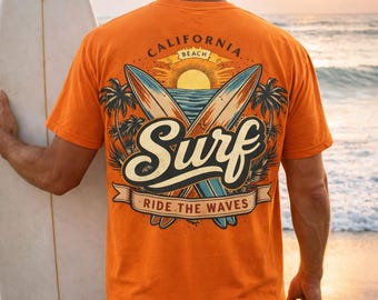 Surf Shirt Vintage California Beach Tee, Retro Surf T-Shirt, Ride The Waves Graphic , Summer Beach Shirt, Surfer Gift, Coastal Aesthetic Tee