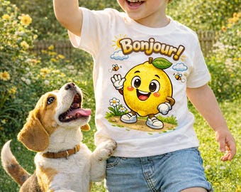 Schattig citroen cartoon kindershirt – Kawaii illustratie – Printbaar kindershirt ontwerp – Cartoon kindershirt – Franse schattige citroen