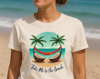 Digital summer t-shirt to print - "Take Me to the Beach" design | Tropical vacation graphic | Digital poster to download - Summer vibes