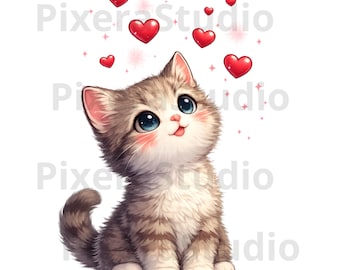 Schattig katten T-shirt ontwerp PNG | Leuke kattenlook | Cadeau voor kattenliefhebbers | Digitale download