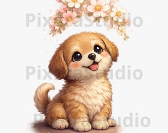 Cute Puppy Shirt PNG, Dog Lover T-Shirt Design, Kids & Girls Graphic Tee, Floral Puppy Sublimation, Digital Download, POD Design