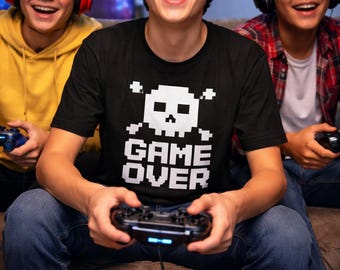 Game Over T-shirt, retro pixel gamer shirt, doodskop gaming shirt, vintage arcade shirt, geek streetwear unisex, videogame shirt, cadeau voor gamers