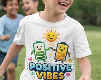 T-shirt met positieve vibes (PNG) | Leuk batterijontwerp | Vrolijk energie-T-shirt | Motiverend T-shirtontwerp | Grappig T-shirt met positieve vibes (PNG) sublimatie