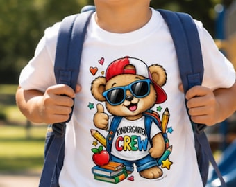 Kindergarten Crew PNG, Cute Bear Shirt Design, Back to School PNG, Kindergarten T Shirt Design, Kids School PNG