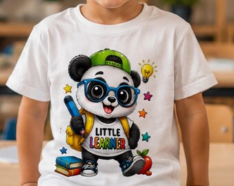 Little Learner PNG, Cute Panda Shirt Design, Kids Back to School PNG, Kindergarten Shirt Design, School T Shirt PNG