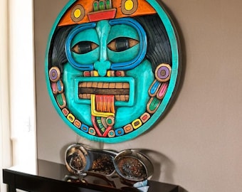 Aztec God of the Sun Tonatiuh, Aztec and Maya Culture, Mexican art. Handmade