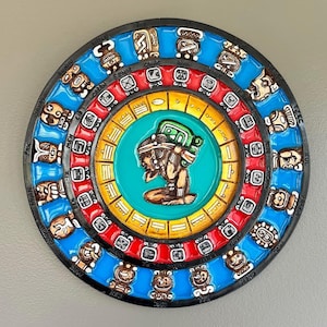 Maya Kalender, Maske aus Holz, Azteken Kultur, Maya Kultur, Mexikanische Kunst, Maya Kalender, Azteken Kalender, Holzhandwerk, Handgemacht, 3D