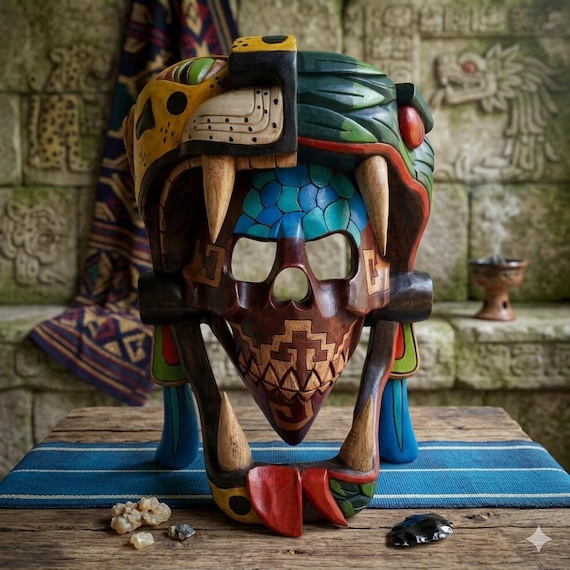 Striking, polychrome wooden mask