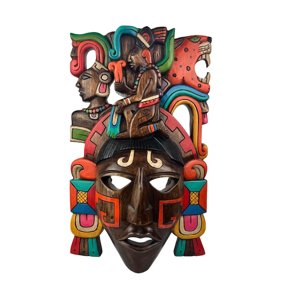 Handmade Cedar Wood Mayan Mask: Mexican Wall Art (16x10 Inches)