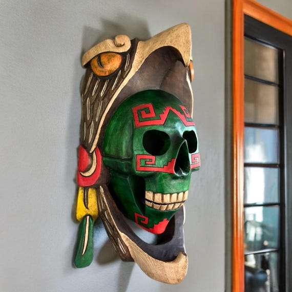 Skull Eagle Aztec Warrior Mask, Mexican Aert. Handcrafted Art. Aztec and Mayan Culture.