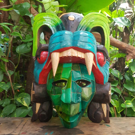 Cedar Mask: Mayan and Aztec Culture, Pre-Hispanic Art, Wall décor, handcrafted, collectable