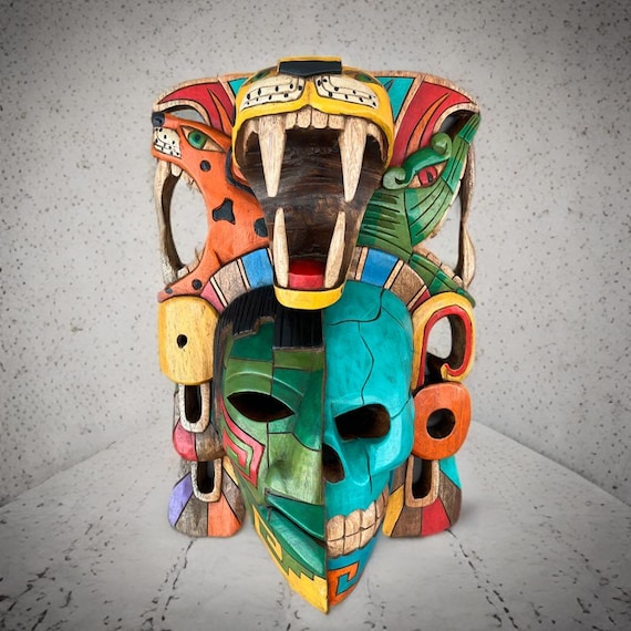Life & Death Duality Cedar Mayan Mask