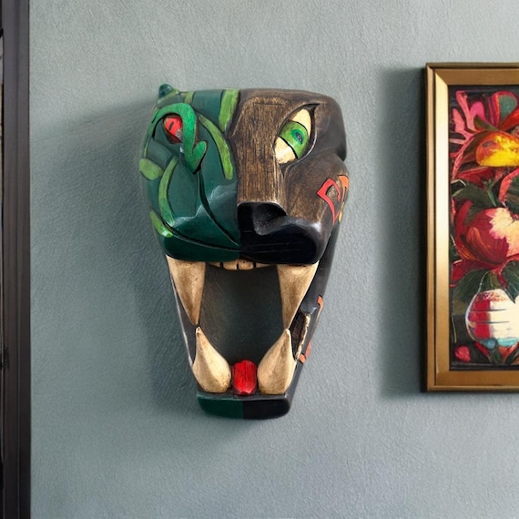 Balam-Kan Mayan Art, Hand Carved by Mexican Artisans, 3D Wood Carving Design.