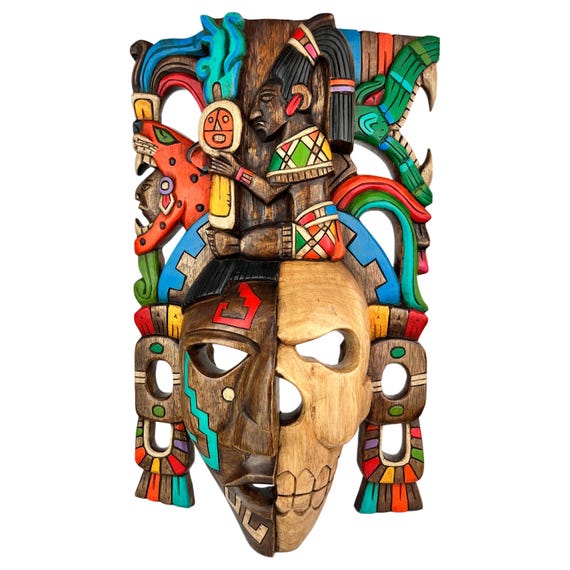 Hand Carved Cedar Wood Mayan Mask: Mexican Wall Art (16 Inches)