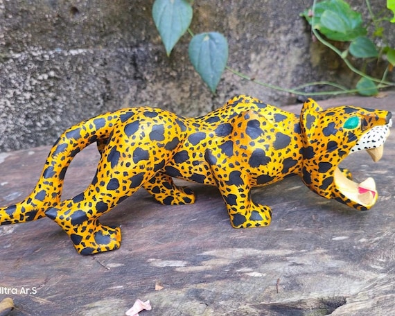 Jaguar Statue made of cedar wood, Mayan wood carving