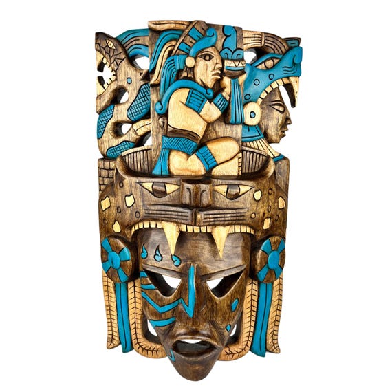 Wooden Mask, Aztec Culture, Mayan Culture, Mexican Art, Mayan Calendar, Aztec Calendar, Wood Craft, Handmade.