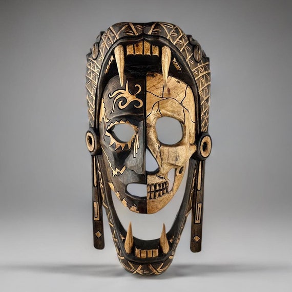 Handcrafted Cedar Wood Aztec Serpent Warrior Mask