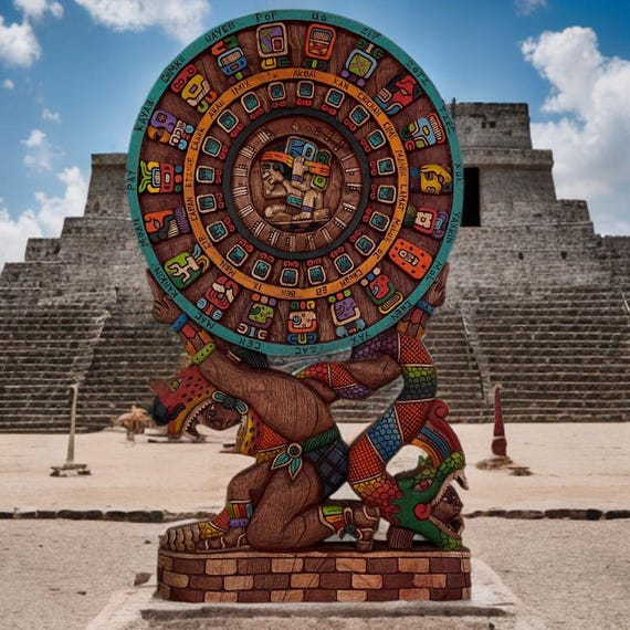 Hand Carved Cedar Wood Mayan Calendar Mask - Mexican Wall Art
