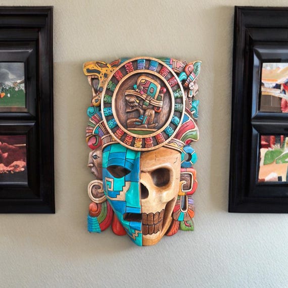Mayan Mask, Handmade, 3D sculptures, Mexican Art, Aztec Culture.