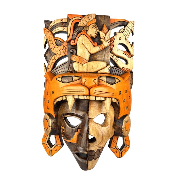 Wooden Mask, Aztec Culture, Mayan Culture, Mexican Art, Mayan Calendar, Aztec Calendar, Wood Craft, Handmade.