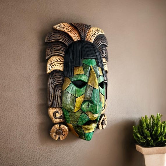 Mayan Mask, Handmade, 3D sculptures, Mexican Art, Aztec Culture
