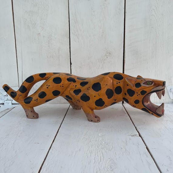 Wood Jaguar Statue, Maya and Aztec culture, Mexican Art