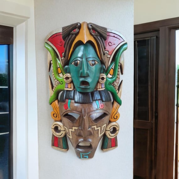 Handcrafted Cedar Wood Mayan Mask: Mexican Wall Art (16x10.63 Inches)