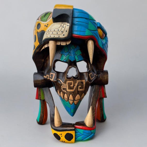 BalamKan - duality skull Mayan warrior mask, handcrafted, Mexican art, Mayan and Aztec culture