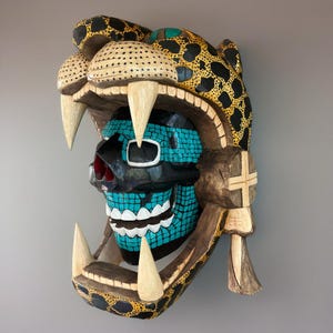 Cedar Wood Jaguar Warrior Mask: Handmade Mexican Aztec Art