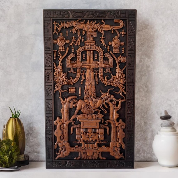 Pakal sarcophagus carving, Mayan Art, Mayan astronaut, Mexican culture.