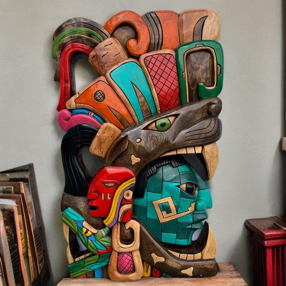 Mayan Warrior, handcrafted, skull, 3D, Mexican Art, Mayan and Aztec cultures