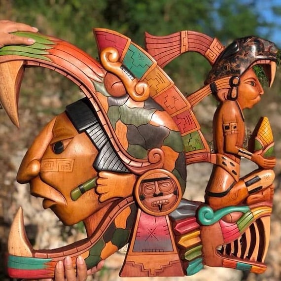 Mayan Cedar Perfil: Mayan and Aztec culture, Mexico folk art, handcrafted