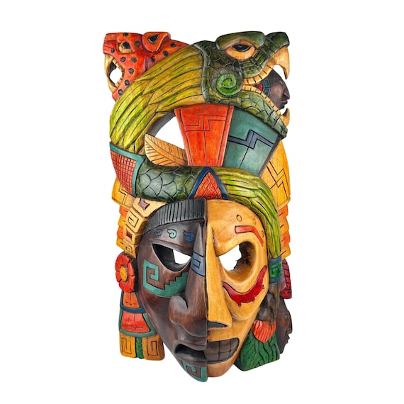 Handcrafted Mayan Cedar Wood Mask: Aztec Wall Art (16 Inches)