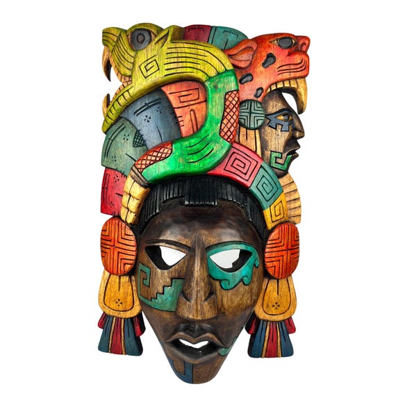 Handcrafted Cedar Wood Mayan Mask: Aztec Wall Art (16 Inch)