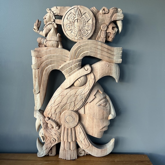 Cedar carved Mayan Eagle sculpture