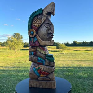 Aztec Eagle Warrior wooden statue, Maya and Aztec culture, Mexican Art, handcrafted carvings