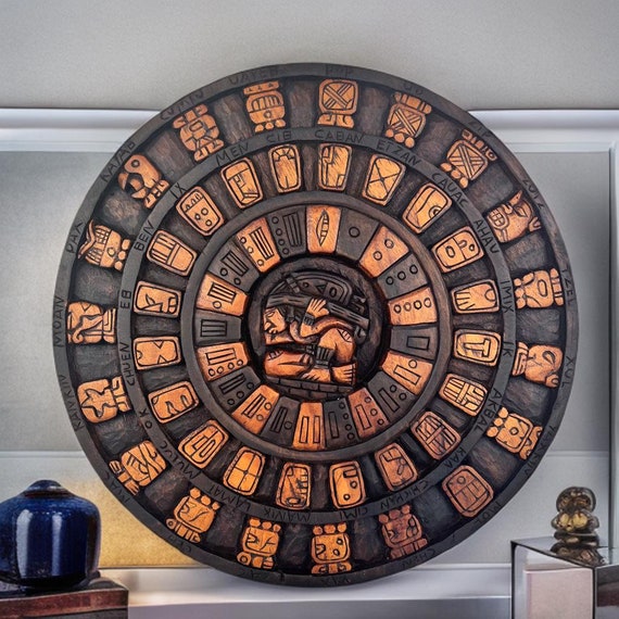 Cedar Wood Mayan Calendar Wall Art: 32-Inch Mexican Decor
