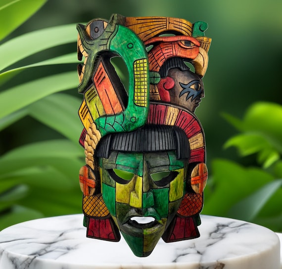 Mayan Art, Mexican Art, Halloween, Woodcarving, Handmade, Mask