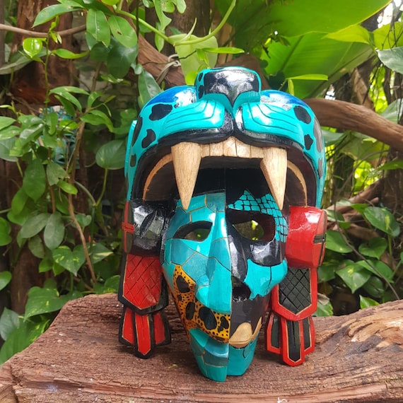 Cedar Mask: Mayan and Aztec Culture, Pre-Hispanic Art, Wall décor, handcrafted, collectable