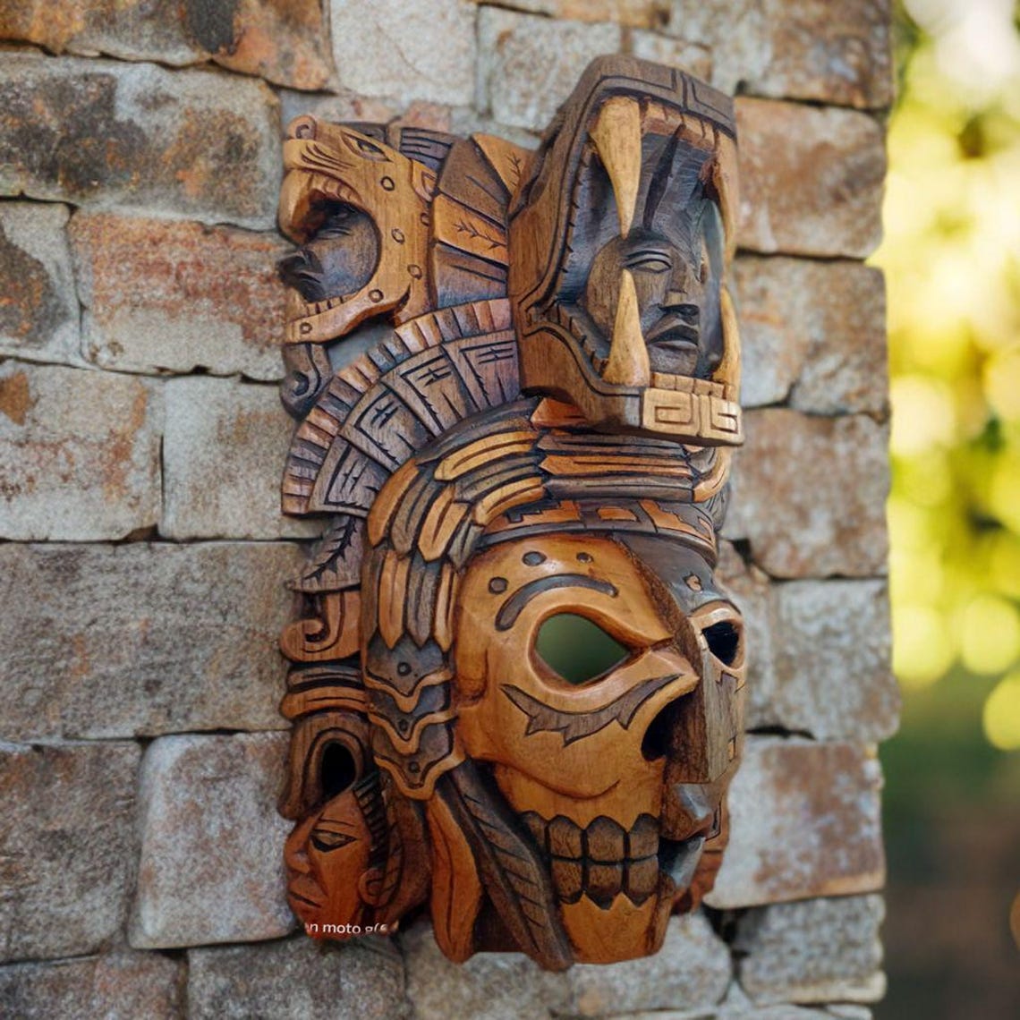 Handcrafted Mayan Cedar Wood Mask: Aztec Serpent Wall Art - Etsy