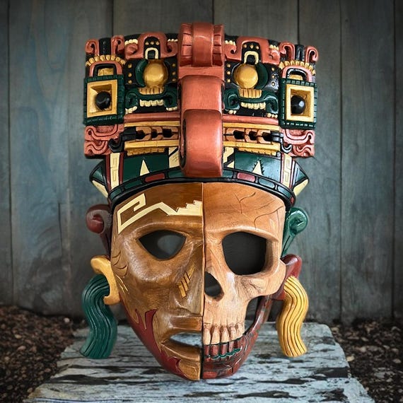 Handcrafted Cedar Mayan Mask: 3D Wall Art, Mexican Culture