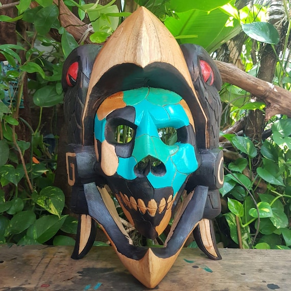 Handcrafted Cedar Skull Mask: Mayan Aztec Wall Decor