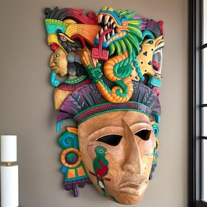 Handcrafted Cedar Wood Mayan Mask: Vision Serpent Carrier