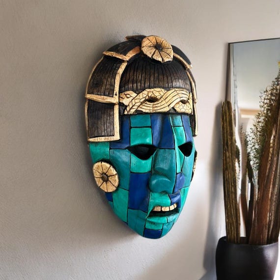 Mayan Mask, Handmade, 3D sculptures, Mexican Art, Aztec Culture