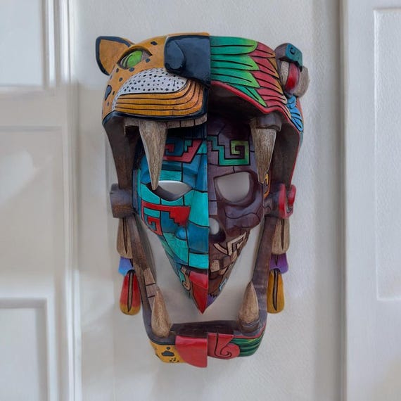 Balankan Mayan Mask, Handmade, 3D sculptures, Mexican Art, Aztec Culture.