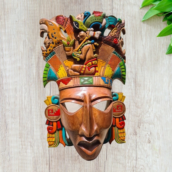 Handmade Mayan mask made of cedar wood.