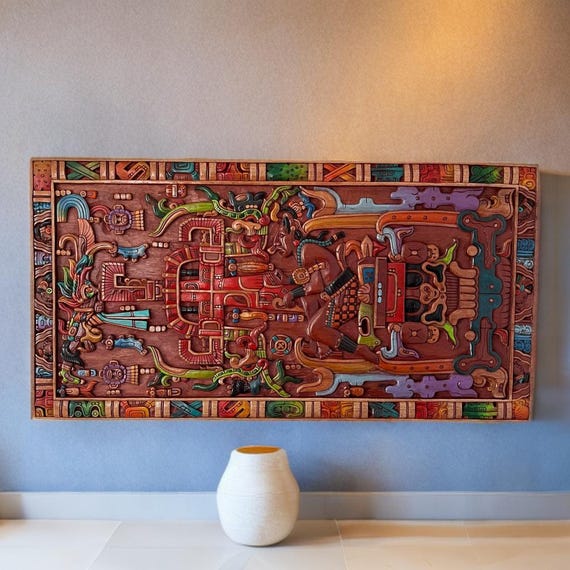Pakal sarcophagus carving, Mayan Art, Mayan astronaut, Mexican culture.