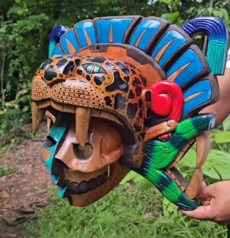 Duality Cedar Mask: Mayan and Aztec Culture, Pre-hispanic Art, Wall ...