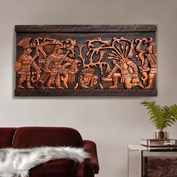 The Maya Sacrifice, Mexican Culture, Handcrafted, Wood carved.